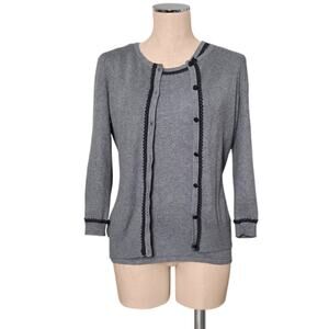 RED Gray Navy Scalloped Applique Twinset Cardigan Sweater Set M